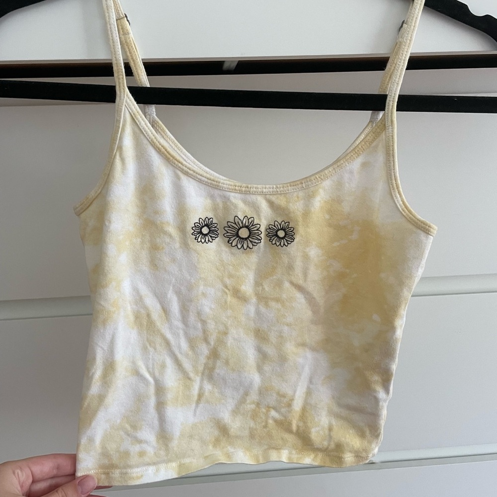 Hollister Yellow Tie-Dye Camisole with Daisy Embroidery